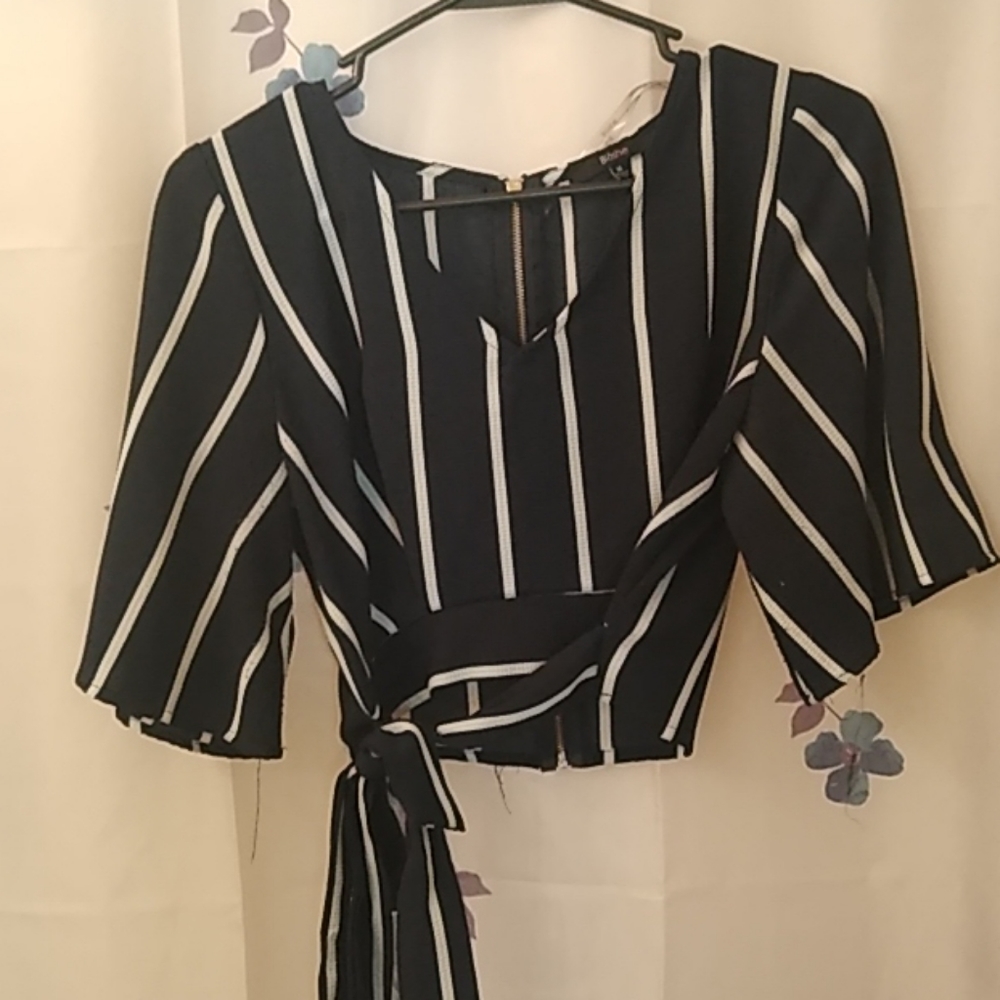 Navy blue and white striped shirt